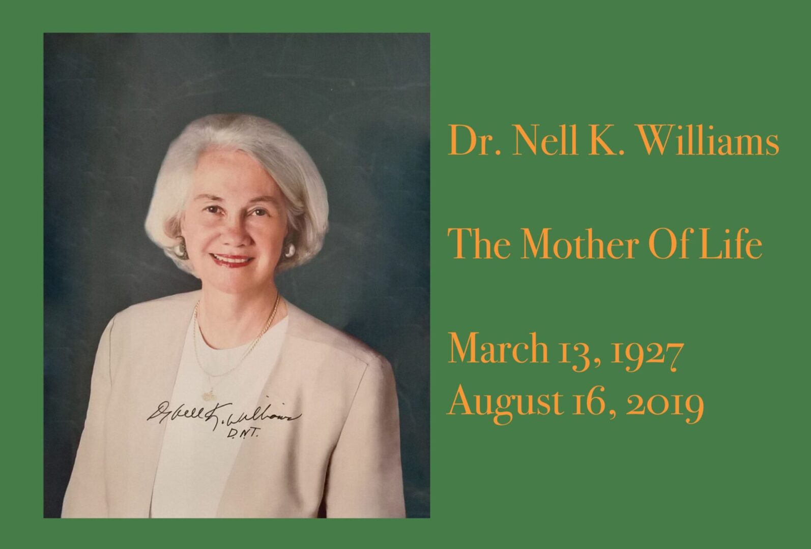 Dr. Nell K. Williams
Memorial